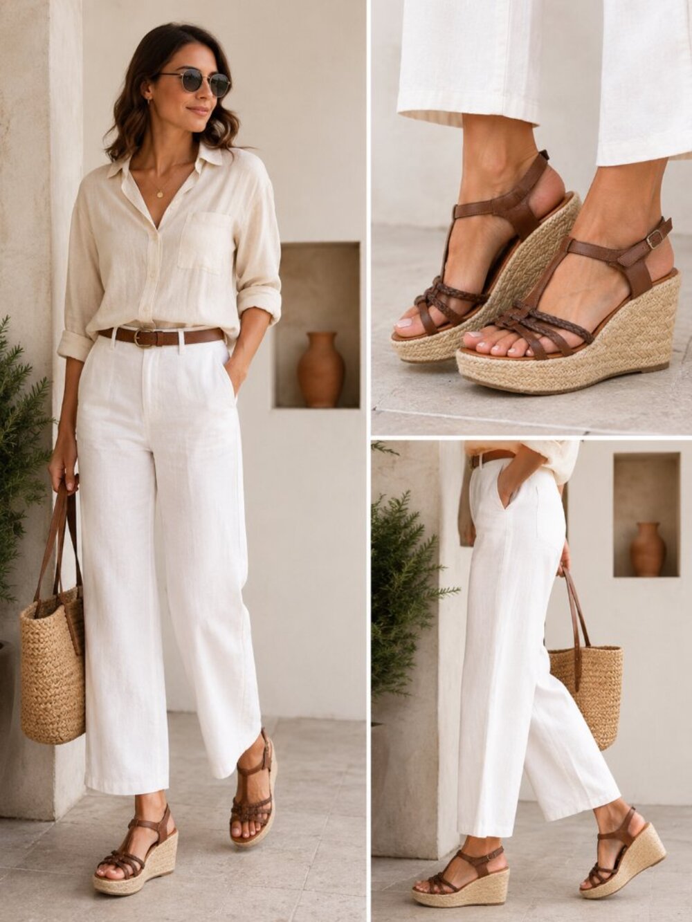 Paul Green Leather Espadrille Wedge Sandals Braided Straps Ankle Strap Brown